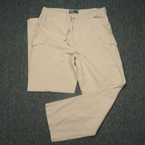 VINTAGE Polo Ralph Lauren Pants Men Large Khaki Tan Linen Blend Cargo 36x34
